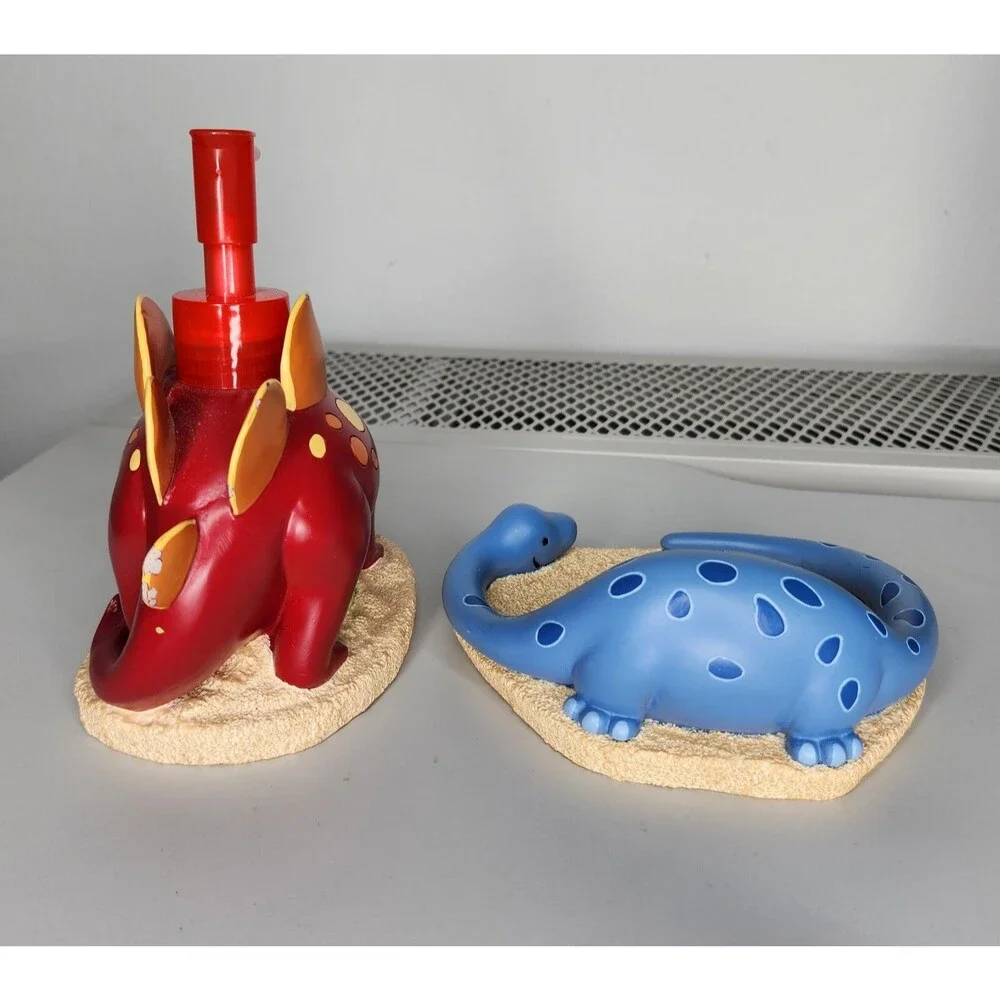 2007 Dino Walk Stegosaurus & Brontosaurus Bathroom Kids Soap Dish & Dispenser
